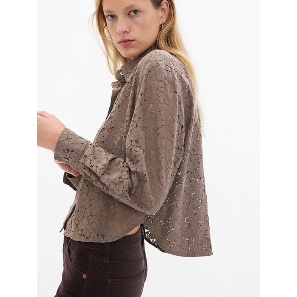 Lace Button-Down Shirt in Gray/Taupe